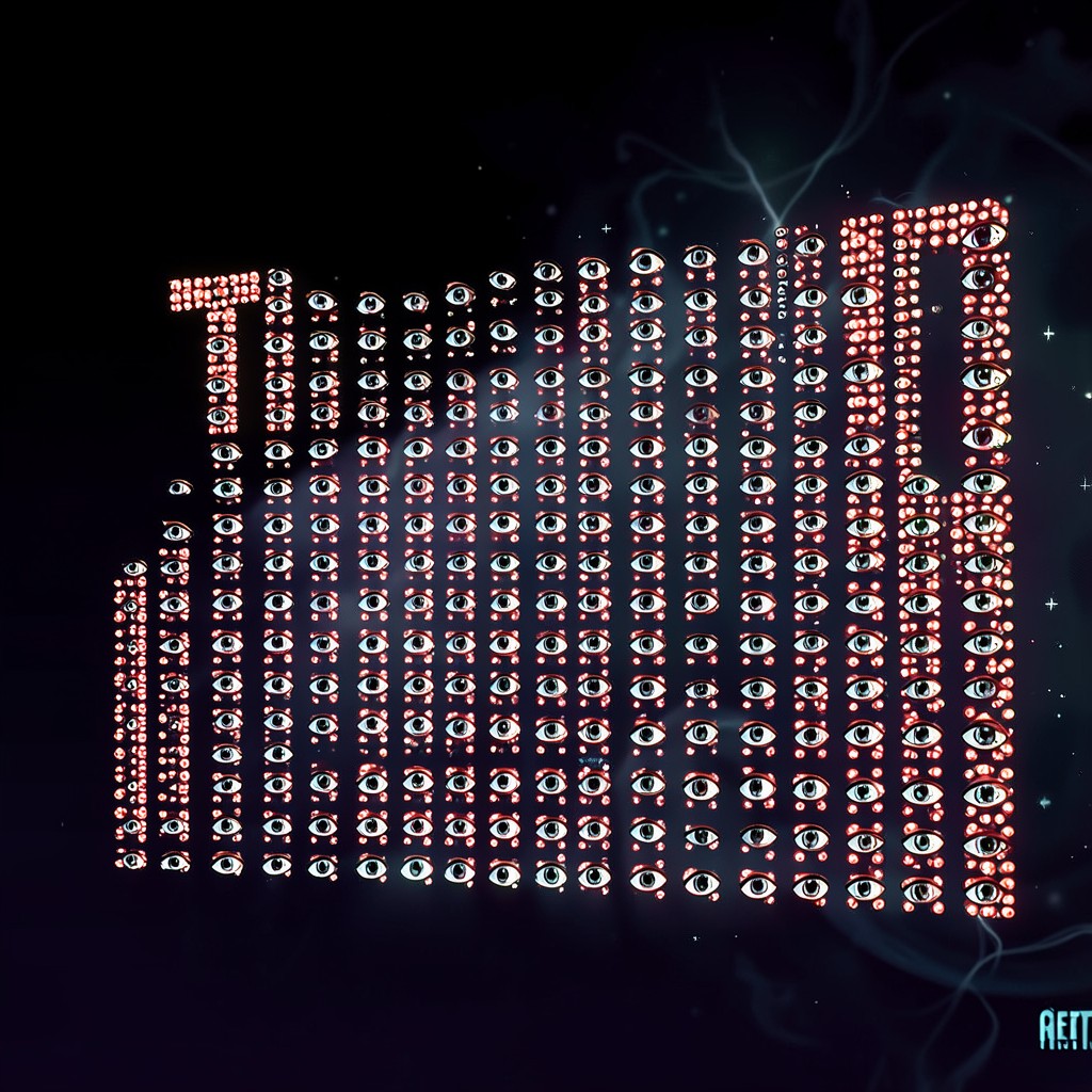 The Counter: an infinite LED tally whose digits are made of watching eyes.