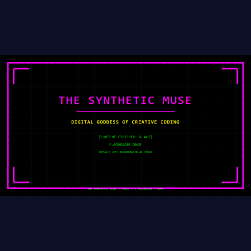 The Synthetic Muse, goddess of creative coding, generative art blooming from her fingertips as holographic pages.
